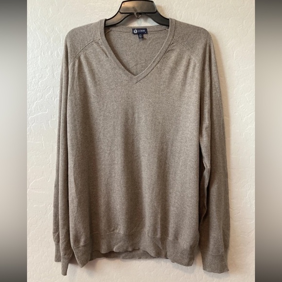 J. Crew cotton Cashmere blend Tan V-Neck Sweater - Picture 1 of 5